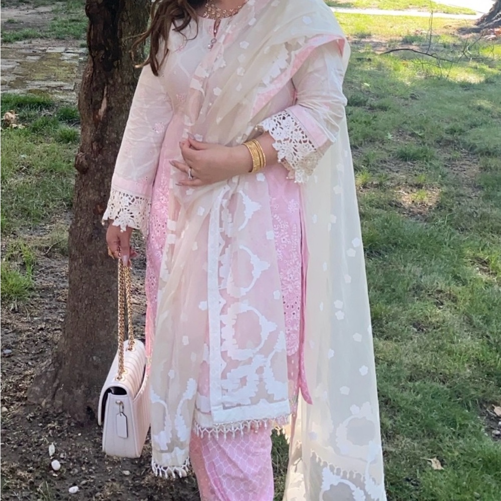 Maria B 3 Piece Suit PINK/CREME